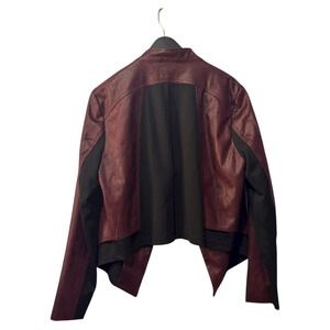 G by Giuliana Burgundy Faux Leather Jacket Blazer Size L/G Collared Asymmetrical